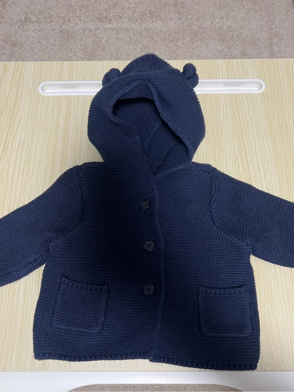 Baby Gap Navy Bear Ear Hooded Knit Cardigan Sweater 3-6M